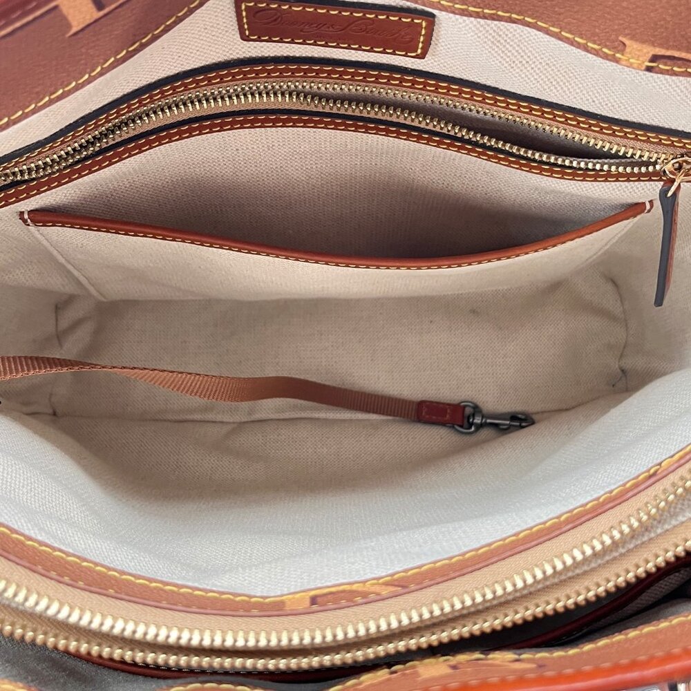 Dooney & Bourke Dover Tote Brown DB Monogram Leather Trim Gold Shoulder Bag - Picture 10 of 16